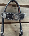 Dark Oil Silver Dot Antique Silver Floral Browband / One Ear Tack Set 