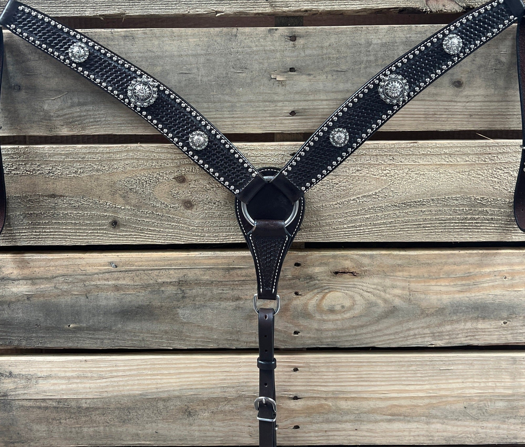 Dark Oil Silver Dot Antique Silver Floral Browband / One Ear Tack Set 