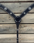 Dark Oil Silver Dot Antique Silver Floral Browband / One Ear Tack Set 