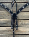 Dark Oil Silver Dot Antique Silver Floral Browband / One Ear Tack Set 