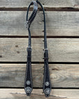 Dark Oil Silver Dot Antique Silver Floral Browband / One Ear Tack Set 