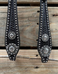 Dark Oil Silver Dot Antique Silver Floral Browband / One Ear Tack Set 
