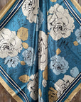 35X35"  Blue and Cream Roses Wild Rag / Scarf WR3396