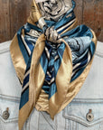 35X35"  Blue and Cream Roses Wild Rag / Scarf WR3396