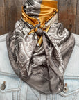 35X35" Soft Grey and Gold Paisley Wild Rag / Scarf WR3389