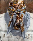35X35" Blue and Gold Floral Wild Rag / Scarf WR3392