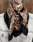 35X35"  Black and Tan Floral Paisley Wild Rag / Scarf WR3383
