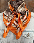 35X35"  Burnt Orange and Brown Roses Wild Rag / Scarf WR3394