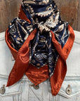 35X35" Navy and Rust Floral Paisley Wild Rag / Scarf WR3386