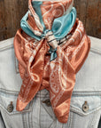 35X35" Soft Pink and Blue Paisley Wild Rag / Scarf WR3388