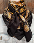 35X35" Black and Gold Floral Wild Rag / Scarf WR3391