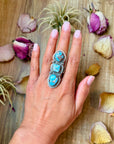 3-Stone Golden Hills Turquoise Sterling Silver Ring – Adjustable