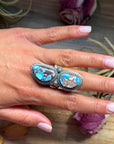 2-Stone Golden Hills Turquoise Sterling Silver Ring – Adjustable