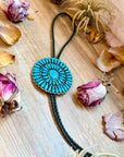 Kingman Turquoise Sterling Silver Bolo Tie – Navajo Handmade by Jesse Williams