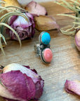 Kingman Turquoise & Pink Conch Sterling Silver Ring – Size 7.5