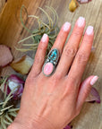 Kingman Turquoise & Pink Conch Sterling Silver Ring – Size 6.5