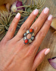 Red Coral Sterling Silver Ring – Size 10 – Native Made by Chimney Butte