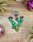 Sterling Silver Cactus Pendant with Sonoran Turquoise & Coral – Native Made by Charles Johnson