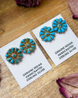 Sterling Silver Magnetite Turquoise Cluster Stud Earrings – Handmade in USA