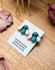 Sterling Silver Pink Conch & Kingman Turquoise Stud Earrings