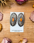 Sterling Silver Concho Earrings with Spiny Oyster – Native Made by Rita Lee