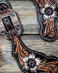 Triple Tone Floral Fuchsia, AB, Lilac Spur Straps 