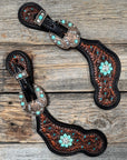 Teal Dot Diamond Copper Turquoise, Clear Spur Straps 