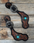 Teal Dot Diamond Antique Silver Turquoise Western Conchos Spur Straps 