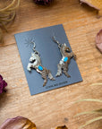The Trouble – Sterling Silver Horse Earrings with Kingman Turquoise – Native Made by L.Y.