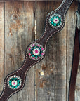 Dark Oil Basketweave Fuchsia, Clear, Emerald Browband/One Ear Tack Set  
