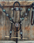 Dark Oil Basketweave Fuchsia, Clear, Emerald Browband/One Ear Tack Set  