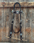 Dark Oil Basketweave Fuchsia, Clear, Emerald Browband/One Ear Tack Set  