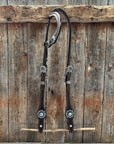 Dark Oil Basketweave Fuchsia, Clear, Emerald Browband/One Ear Tack Set  
