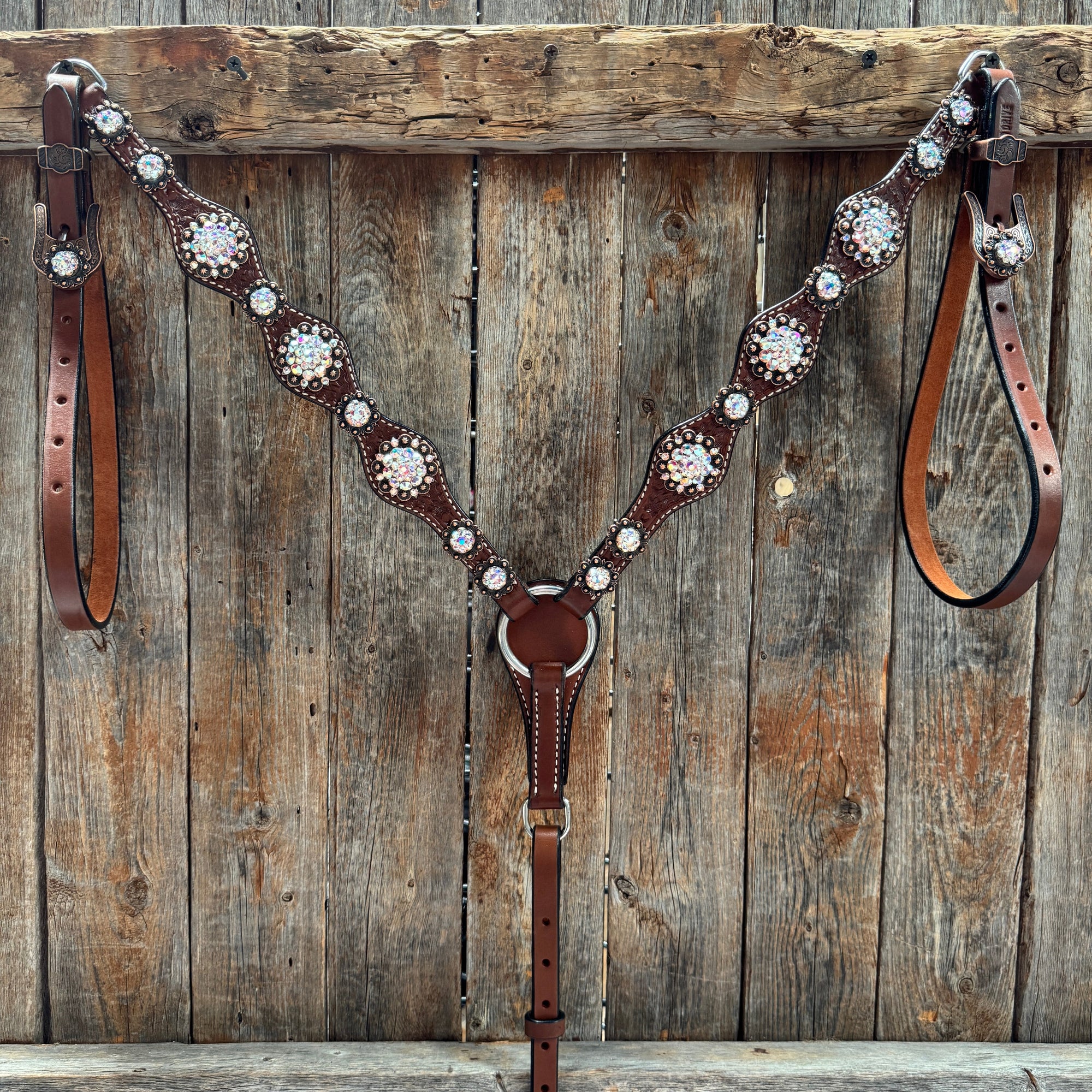 Medium Oil Basketweave AB Browband/One Ear Tack Set  