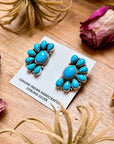 Sterling Silver Kingman Turquoise Half Cluster Earrings – Native Made by E. Richards (Navajo Artist)