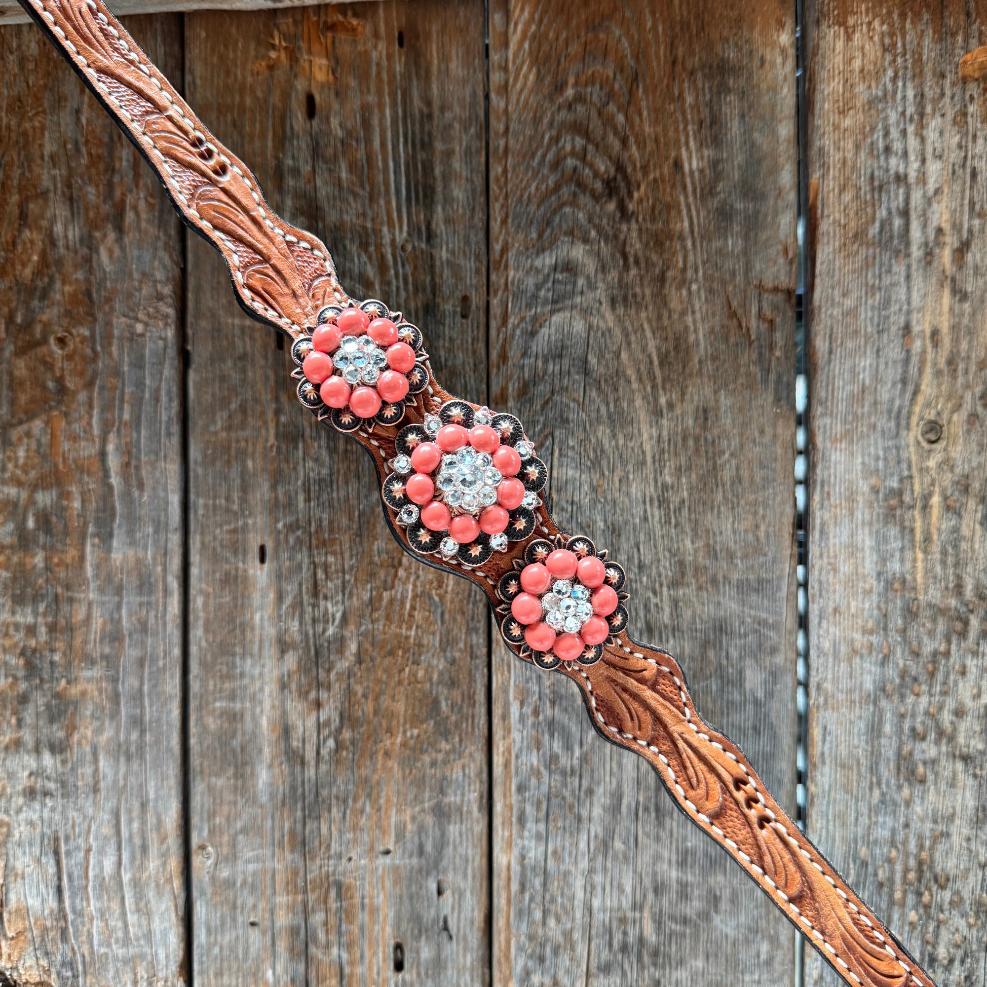 Light Oil Floral Coral, Clear One Ear &amp; Breastcollar Tack Set 