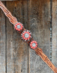 Light Oil Floral Coral, Clear One Ear & Breastcollar Tack Set 
