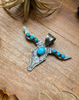Sterling Silver Longhorn Pendant with Golden Hill Turquoise – Native Made by Leroy James (Navajo Artist)