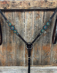 Dark Oil Floral Capri, Fire Opal, Teal Browband/One Ear Breastcollar Tack Set 