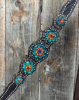 Dark Oil Floral Capri, Fire Opal, Teal Browband/One Ear Breastcollar Tack Set 