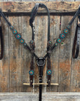 Dark Oil Floral Capri, Fire Opal, Teal Browband/One Ear Breastcollar Tack Set 