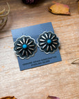 Sterling Silver Concho Earrings with Kingman Turquoise