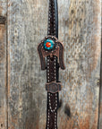 Dark Oil Floral Capri, Fire Opal, Teal Browband/One Ear Breastcollar Tack Set 