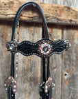 Black Oil Floral Jet and Stars Browband/One Ear Breastcollar Tack Set 