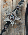 Black Oil Floral Jet and Stars Browband/One Ear Breastcollar Tack Set 