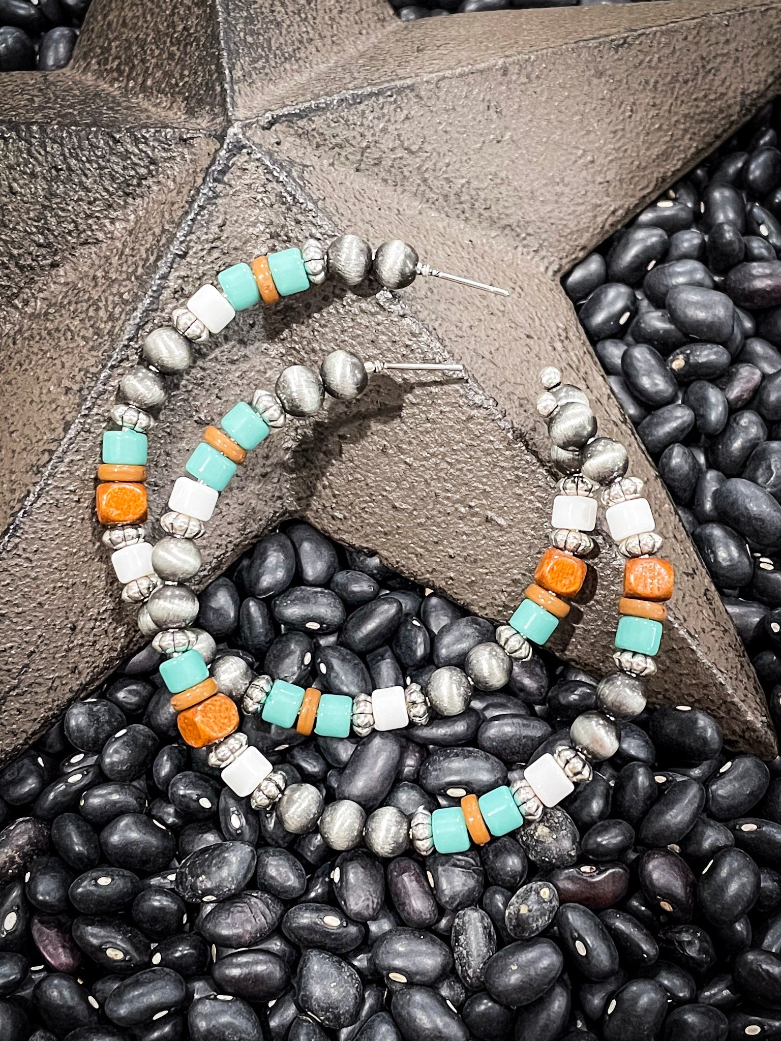 Vibe Navajo Style Pearl Large Fashion Hoops