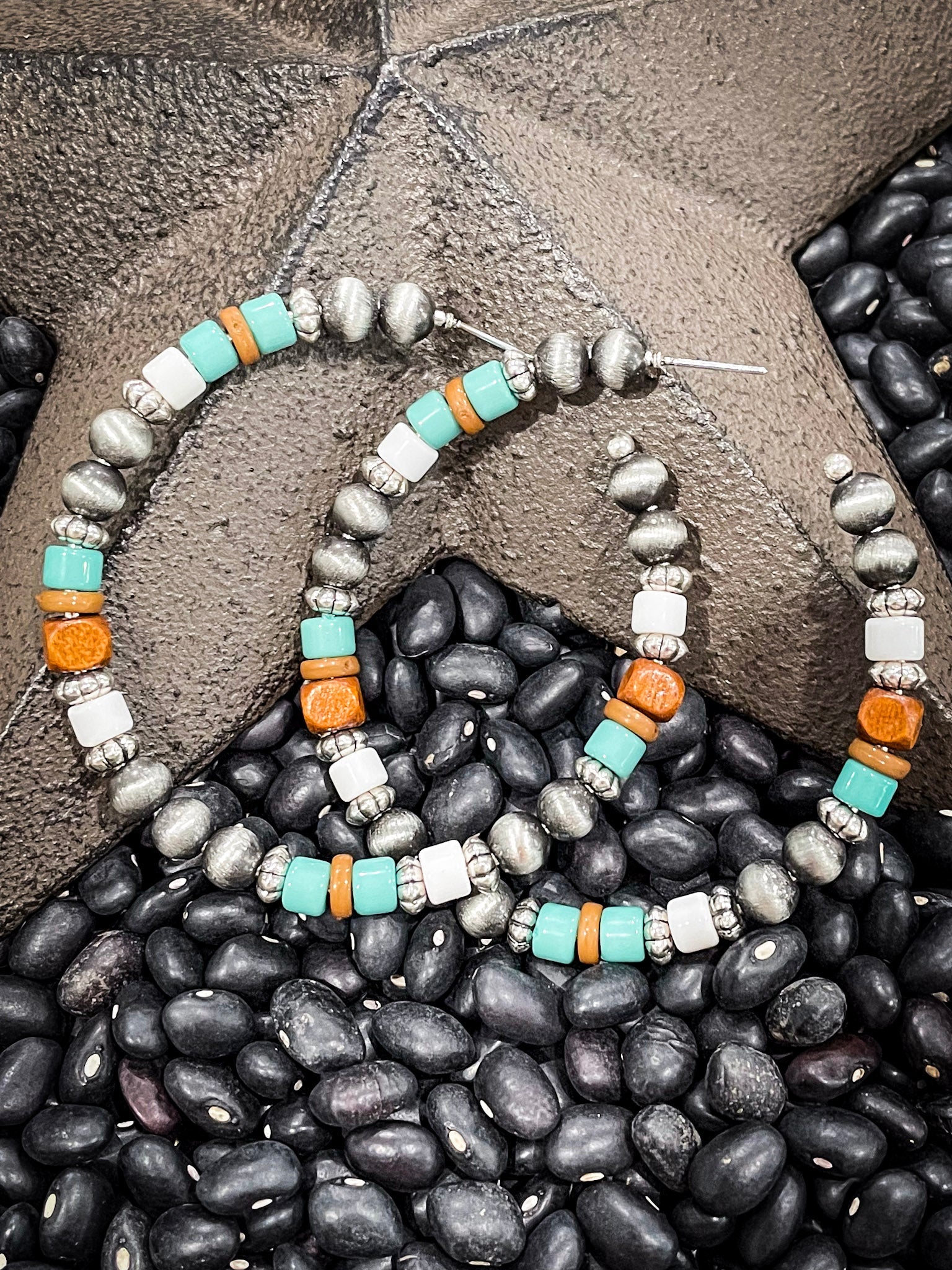 Vibe Navajo Style Pearl Large Fashion Hoops