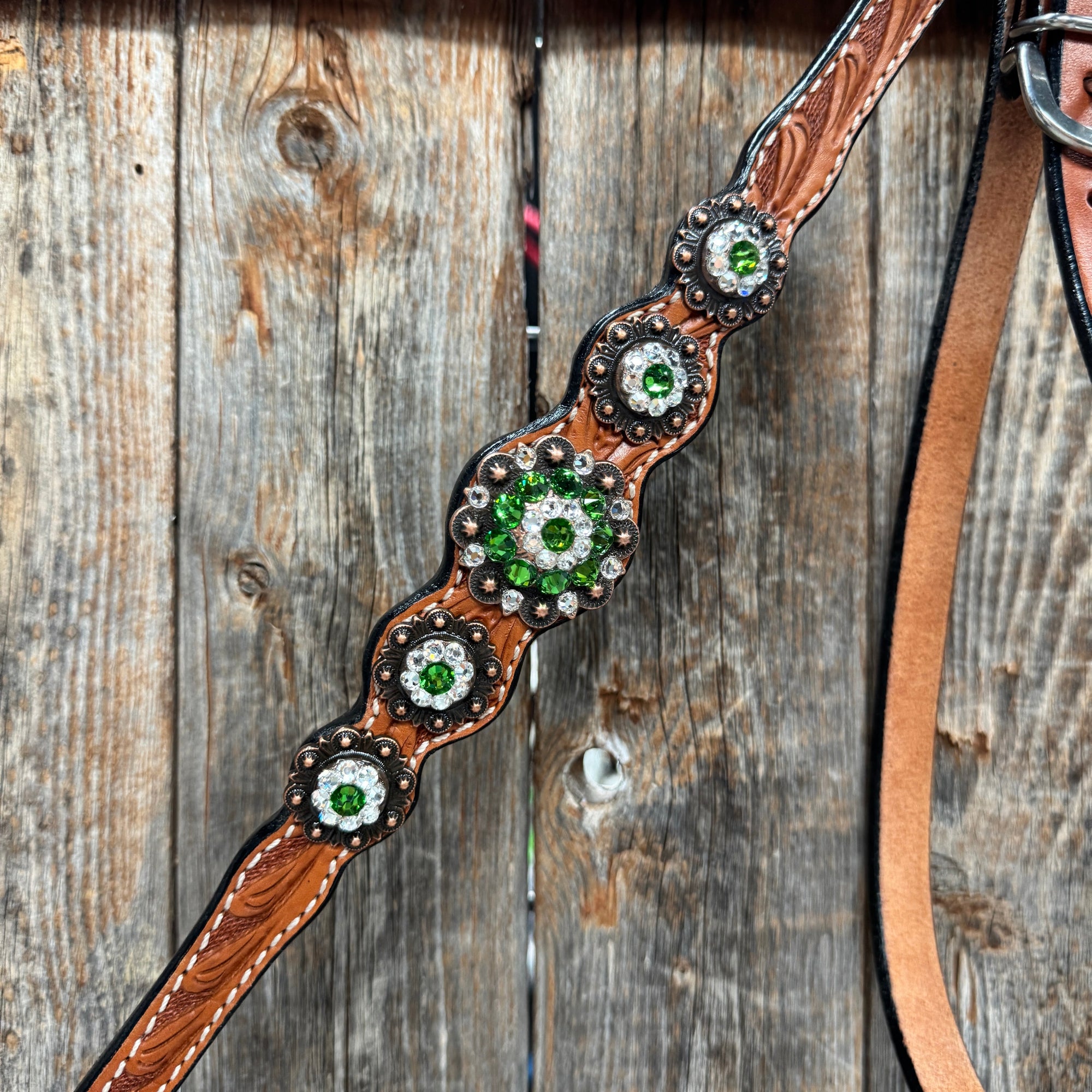 Light Oil Floral Fern, Clear Browband/One Ear Breastcollar Tack Set 