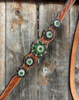 Light Oil Floral Fern, Clear Browband/One Ear Breastcollar Tack Set 