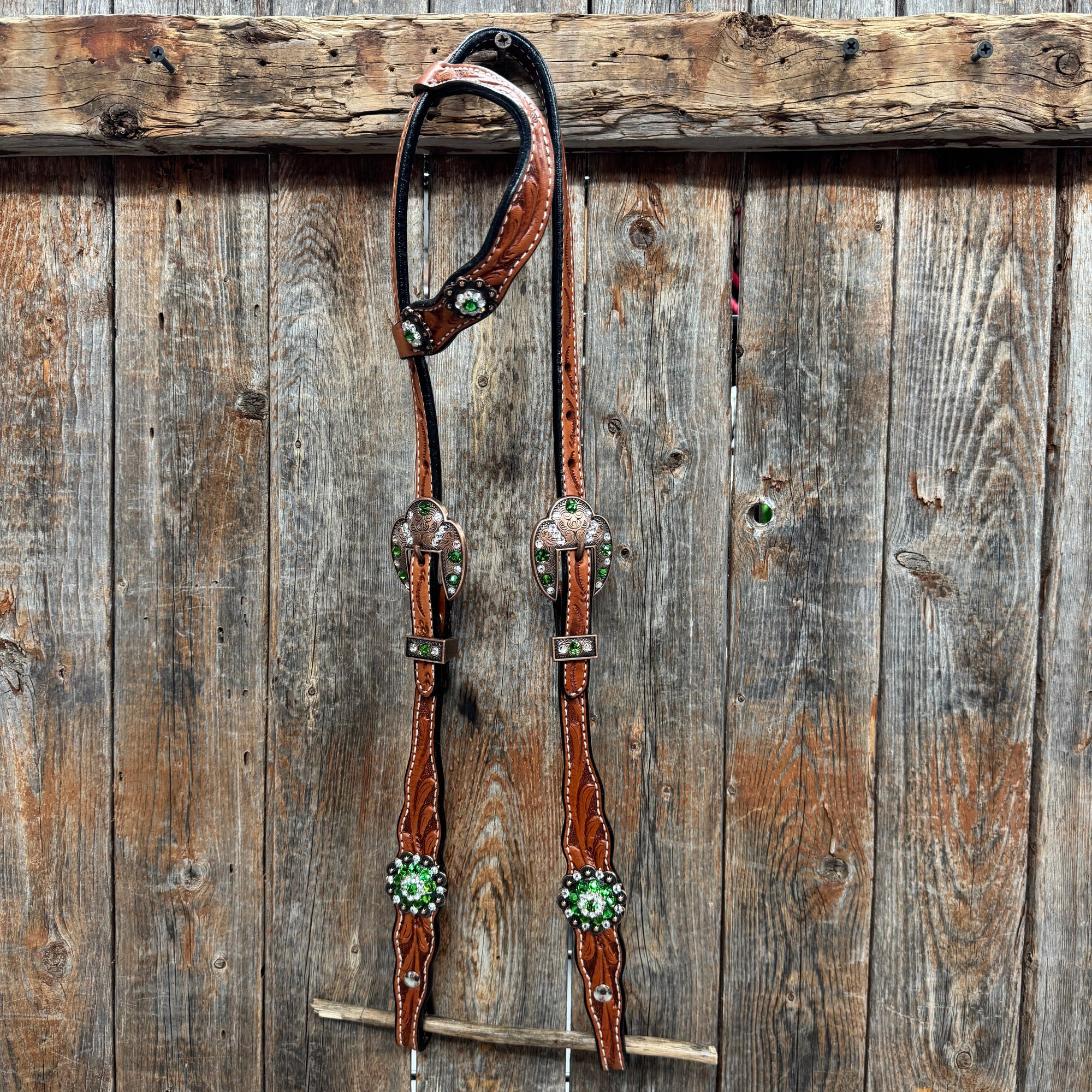 Light Oil Floral Fern, Clear Browband/One Ear Breastcollar Tack Set 